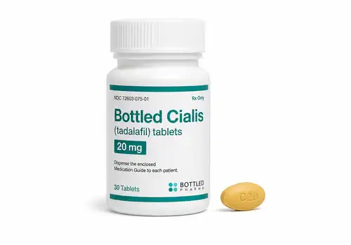 Illustration flacon Bottled Cialis au tadalafil sur fond blanc