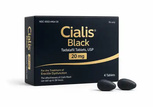 Illustration boîte Cialis Black au tadalafil sur fond blanc