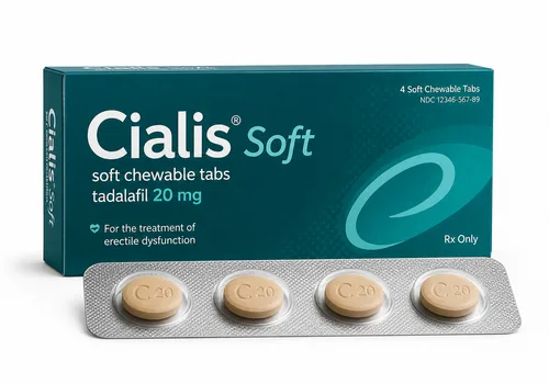 Boîte illustrative Cialis Soft au tadalafil sur fond blanc