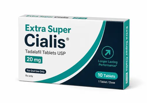 Boîte illustrative Extra Super Cialis sur fond blanc