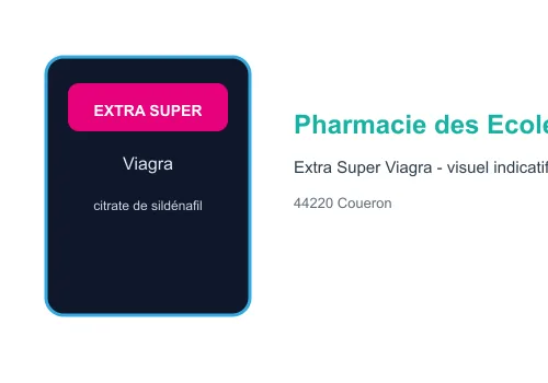 Visuel indicatif Extra Super Viagra citrate de sildénafil Pharmacie des Ecoles fond blanc