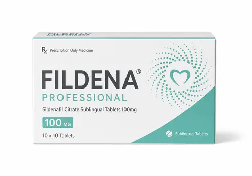 Illustration boîte Fildena Professional au citrate de sildénafil sur fond blanc