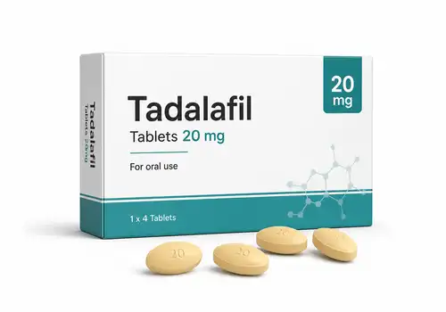 Illustration conditionnement tadalafil générique sur fond blanc