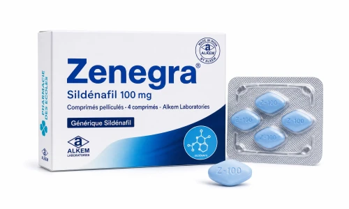 Illustration type Zenegra sildénafil et Pharmacie des Ecoles sur fond clair