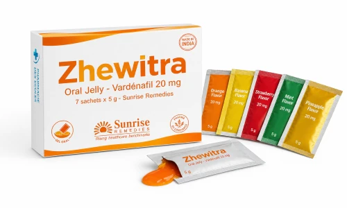 Illustration type Zhewitra Oral Jelly gel oral et Pharmacie des Ecoles sur fond clair